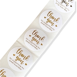 Klistermærker - Thank you - Hvid/Guld, 100 stk.