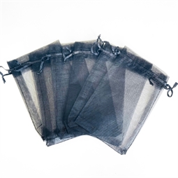 Sort Smykkepose, Organza, 10 x 15 cm. 6 stk.