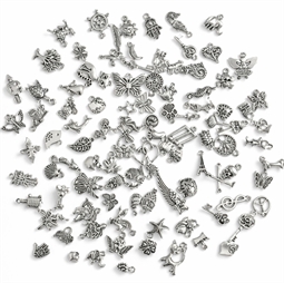 100 stk. Mix vedhæng/Charms antik sølvfarve
