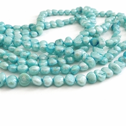 Ferskvandsperler turkis 5-7 mm - Hel streng