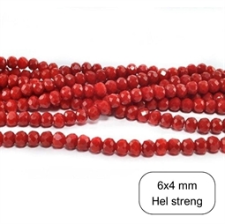 Røde 6 xs 4 mm glasperler - Hel streng