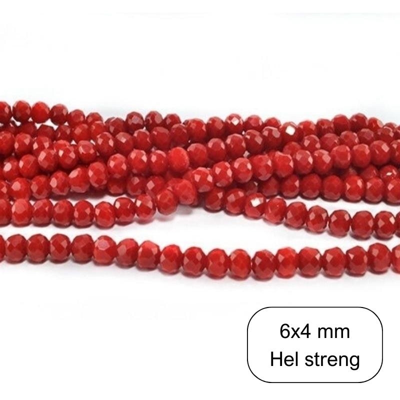 Røde 6 xs 4 mm glasperler - Hel streng
