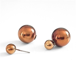 Metallic brun 2i1 perle-ørestikker