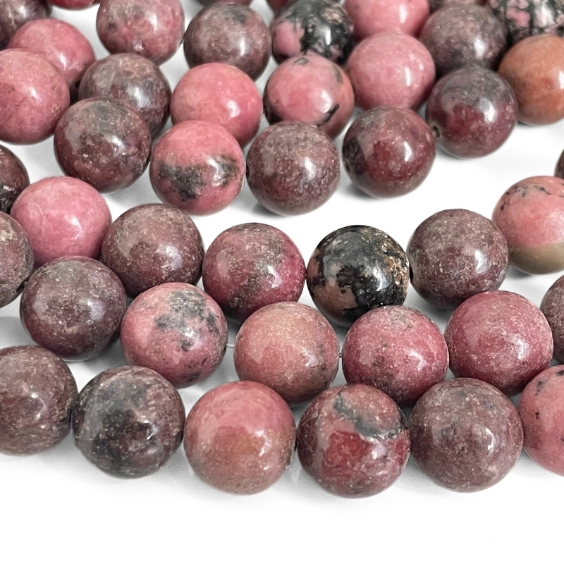 12 mm Rhodonit Perler - Hel Streng