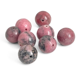 12 mm Rhodonit Perler - 8 stk.