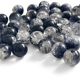10 mm Glasperler Crackle Krystal/Sort - 50 stk.