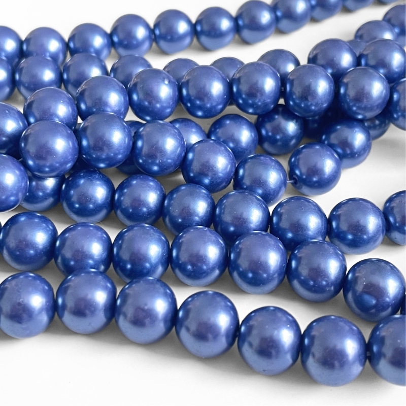 10 mm Glasperler Blå Metallic - Hel streng