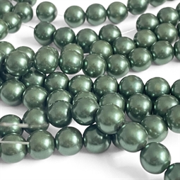 10 mm Glasperler Grøn Metallic - Hel Streng