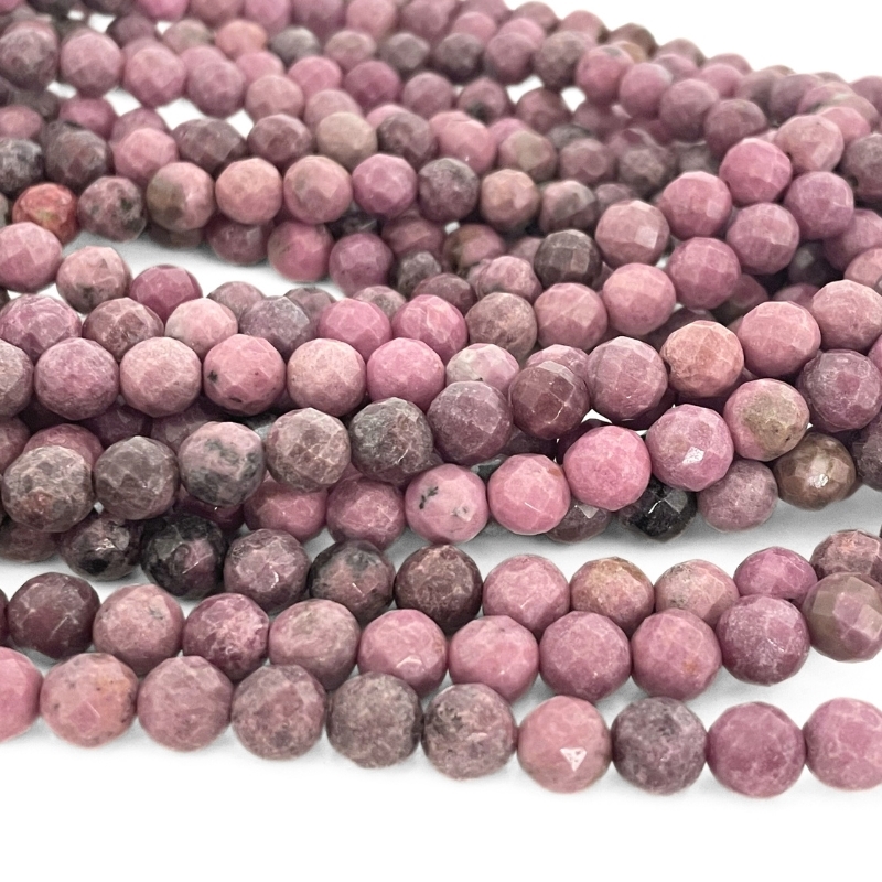 8 mm Rhodonit Facet Perler - Hel Streng