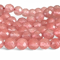8 mm Facetteret Cherry Quartz perler - Hel streng