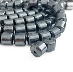 10x10 mm Hæmatit Cylinderperler - Hel Streng