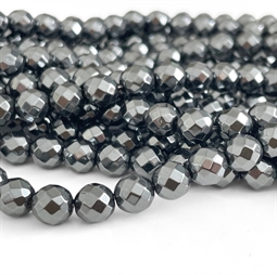 Hæmatit 8 mm perler med facetter og spejlblank finish