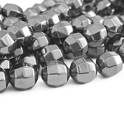 8 mm Facetterede Hæmatitperler – Hel streng