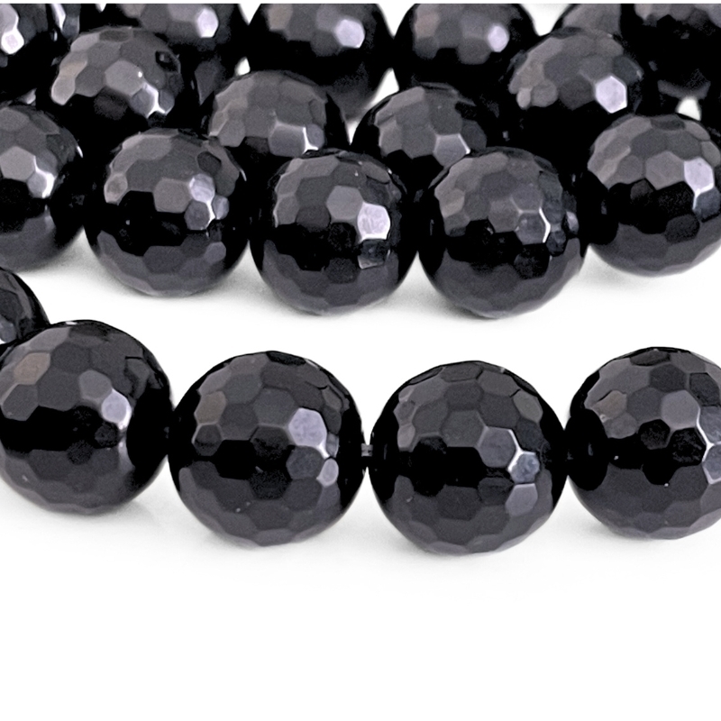 Sort facetslebet onyxperler 12 mm med stort hul
