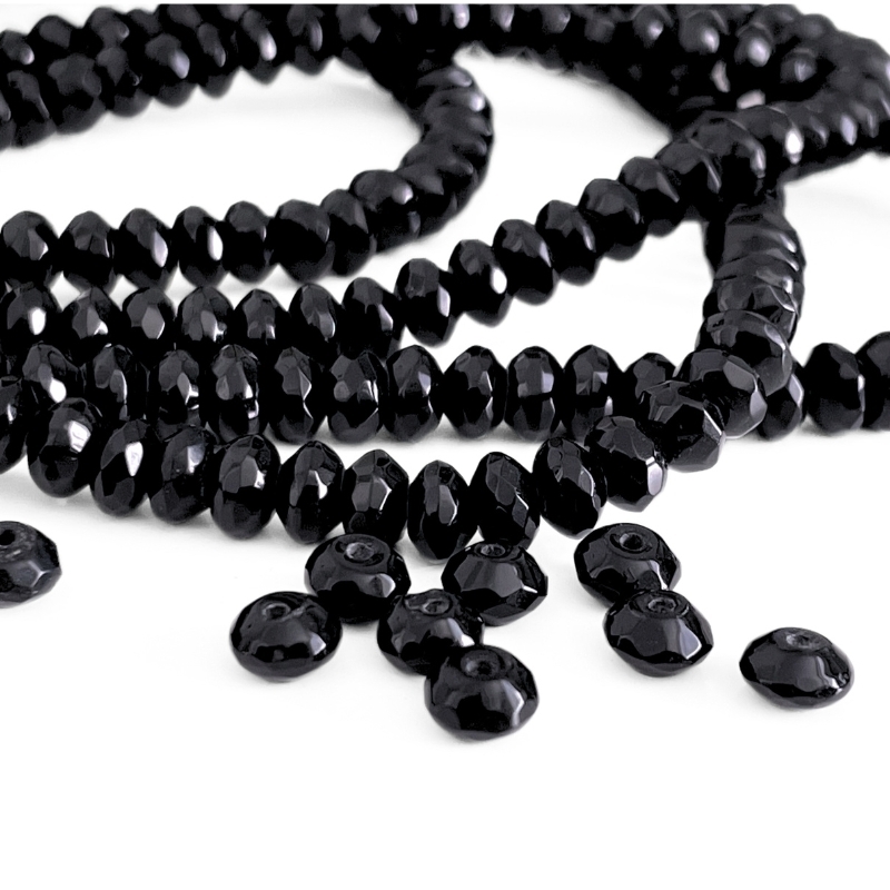 Facetterede sorte onyx rondelperler 6x4 mm