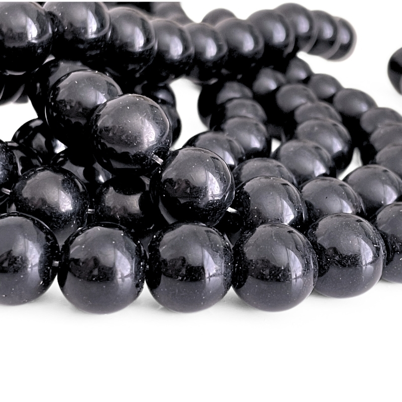 Store sorte onyxperler 14 mm med blank overflade – runde stenperler til smykker