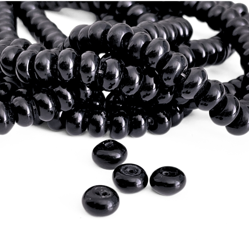 Sort onyx rondelperler 4x8 mm med blank overflade – skiveformede perler til smykker
