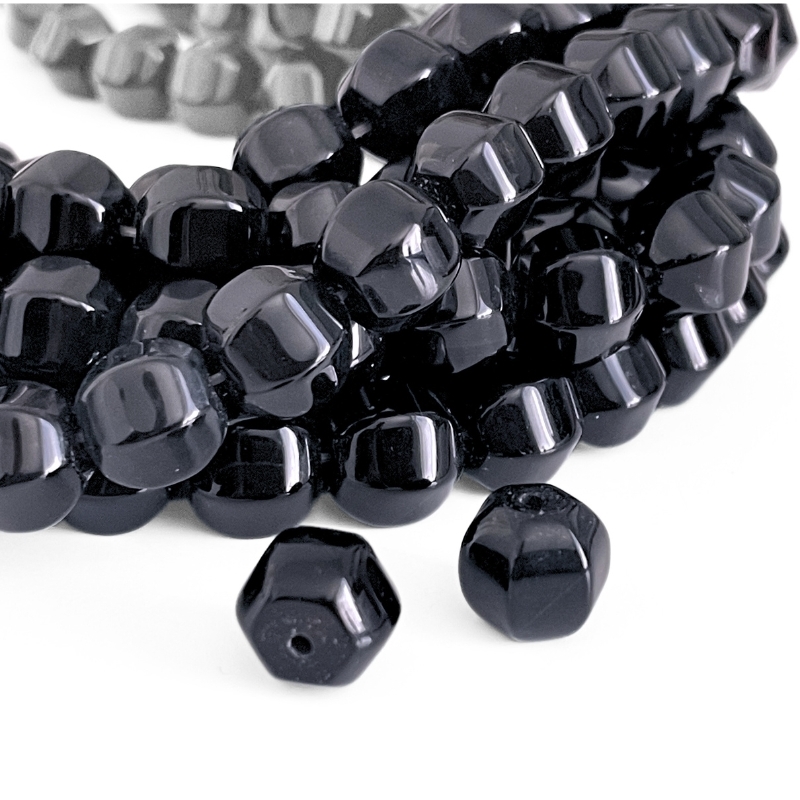 Onyxperler i lanterneform med blank overflade – 10 mm sorte stenperler til armbånd og halskæder