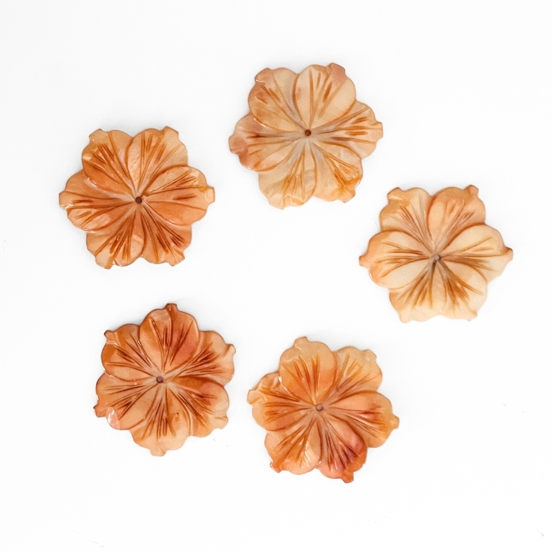 5 stk. 27 mm Lysebrune perlemorsblomster