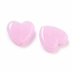 Lyserøde hjerteperler i glas med lodret hul