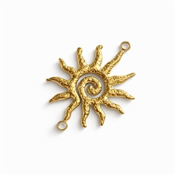 Guldfarvet solformet smykkedel med hul