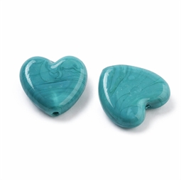 Turkisgrønne hjerteperler i glas med lodret hul